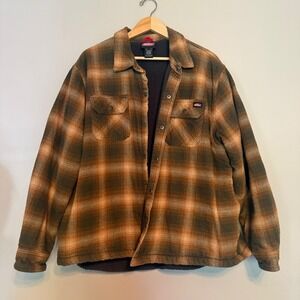 Genuine Dickies Mens 3XL Brown Plaid Sherpa Lined Flannel Shirt Jacket Shacket